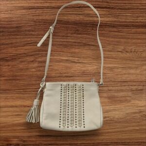 Charming Cream Crossbody Purse with Silver Studs & Tassel Detail -‎ Women's